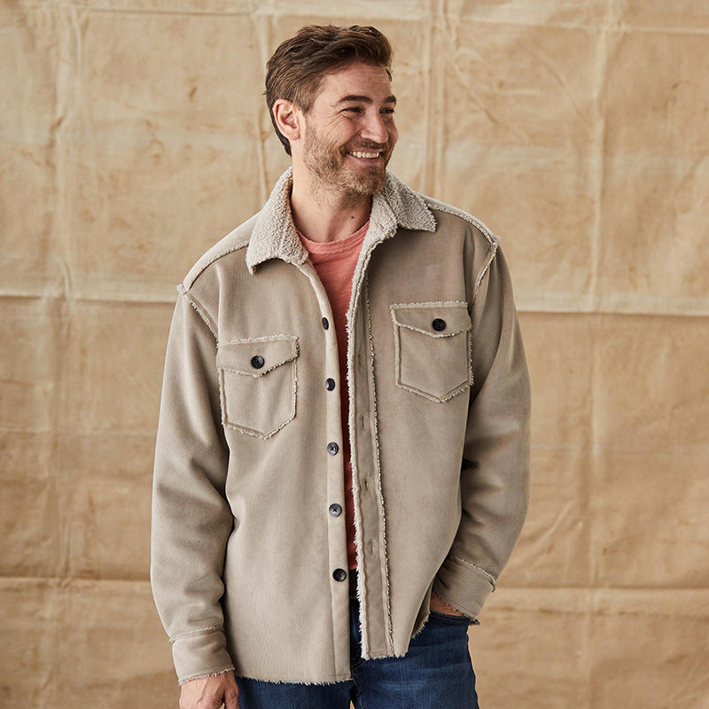 Rugged Mens Cord Button Down Coat - OutfitLondon