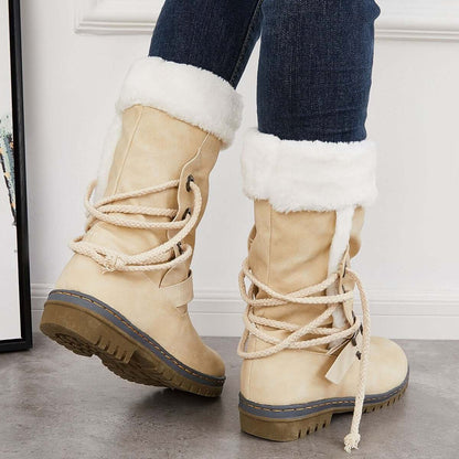 Mid Calf Winter Pull on Booties Mid Knee High Snow Boots