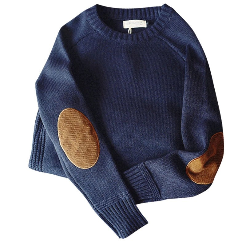 Warm Crew Neck Patched Sweater - OutfitLondon