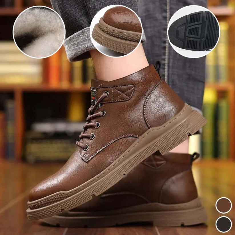 Men's Fleece Lace-Up Leather Waterproof British Boots