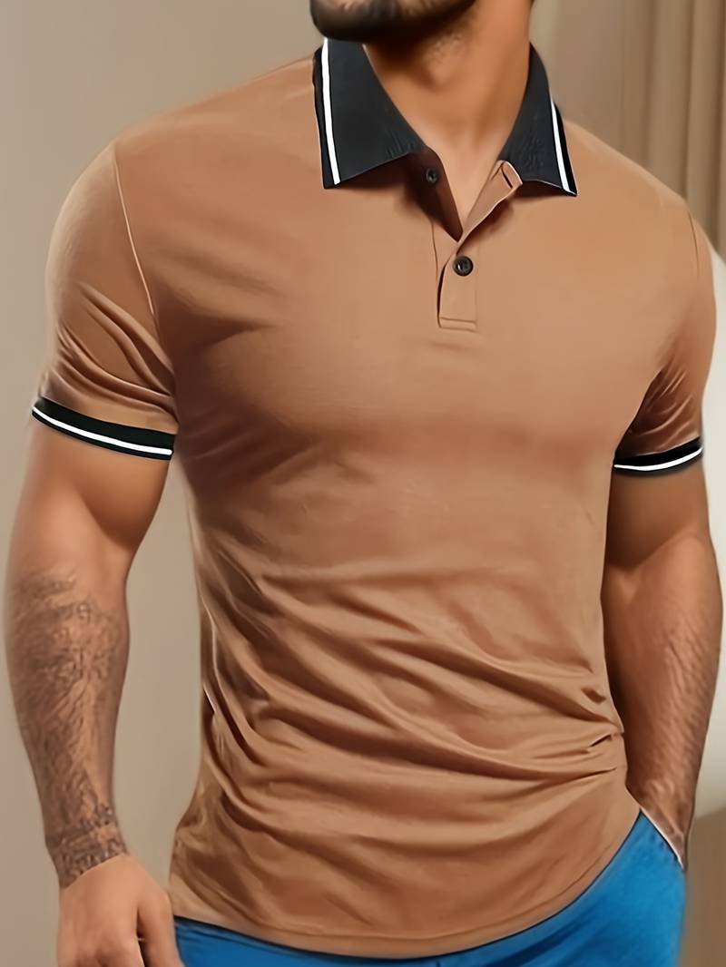 Trendy Color Block Short Sleeve Dress Shirt