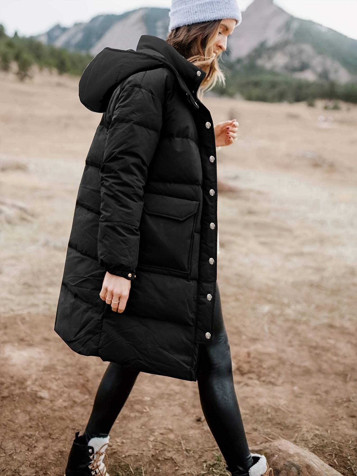 Cozy Black Puffer Jacket for Women with Hood - OutfitLondon