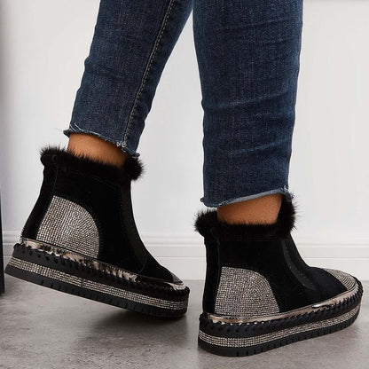 Warm Fur Lined Slip on Loafers Non Slip Ankle Boots