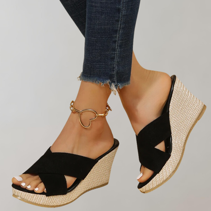 Women's Orthopedic Wedge Sandals - Crisscross Straps - Cushioned Arch Support