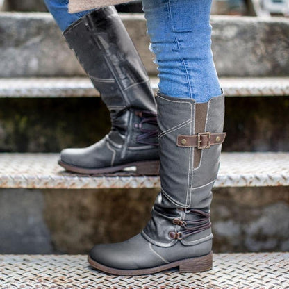 Women’s Vintage Leather Zipper High Snow Boots