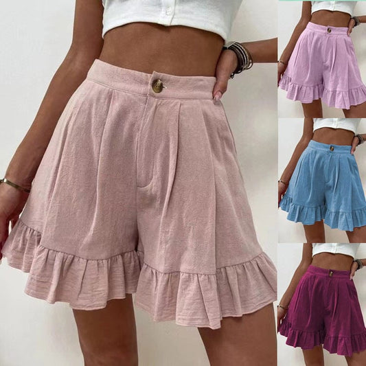 Women's Casual High Waist Wide Leg Shorts with Ruffled Hem