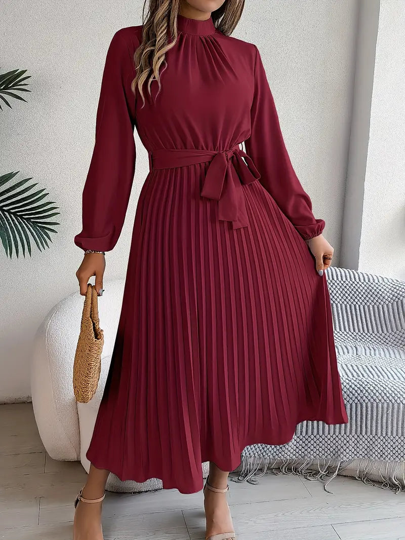 Women's Classic Fit A-Line Dress with Waist Belt