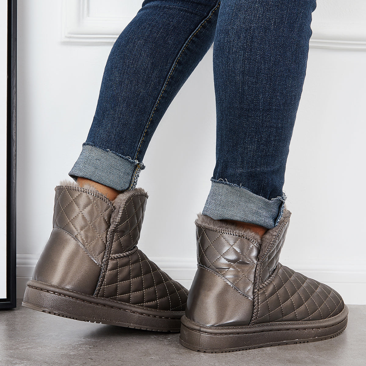Warm Fur Lined Winter Booties Furry Waterproof Snow Ankle Boots