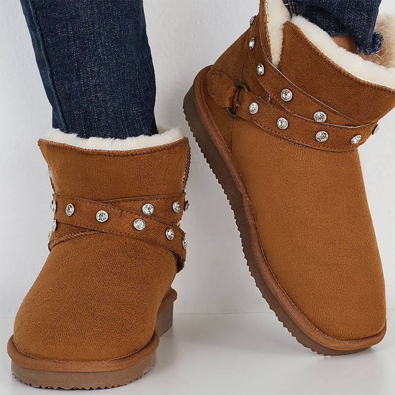 Rhinestone Decor Warm Fuzzy Lining Snow Booties Winter Ankle Boots