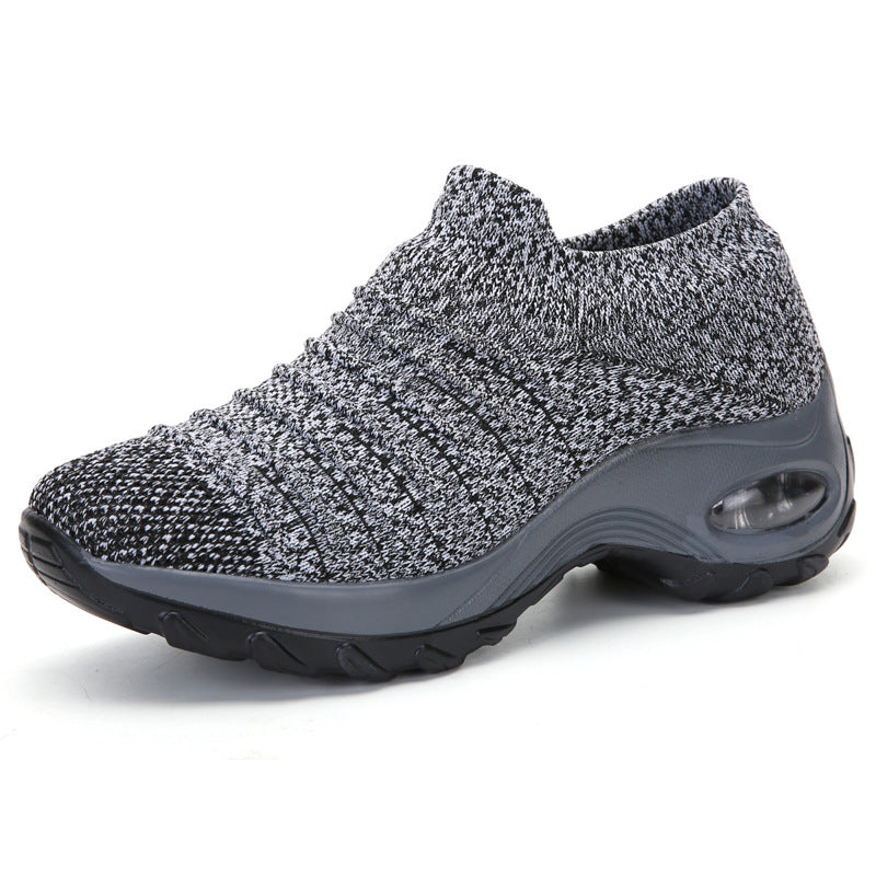 Woman's Striped Pattern Knit Sports Shoes