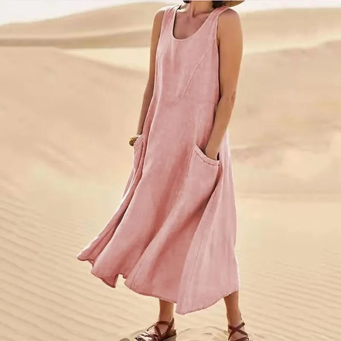 Elegant Summer Linen Dress - OutfitLondon