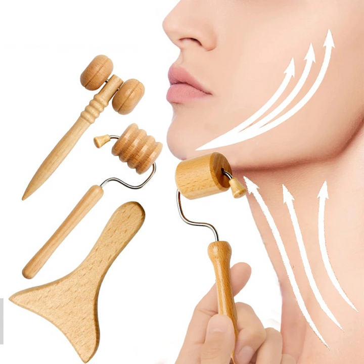 Face Massager Wooden Therapy Slimming Gua Sha Wrinkle Remover Kit