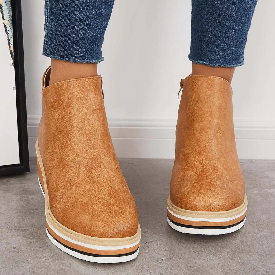 Casual Wedge Sneakers Side Zipper Platform Wedge Ankle Boots