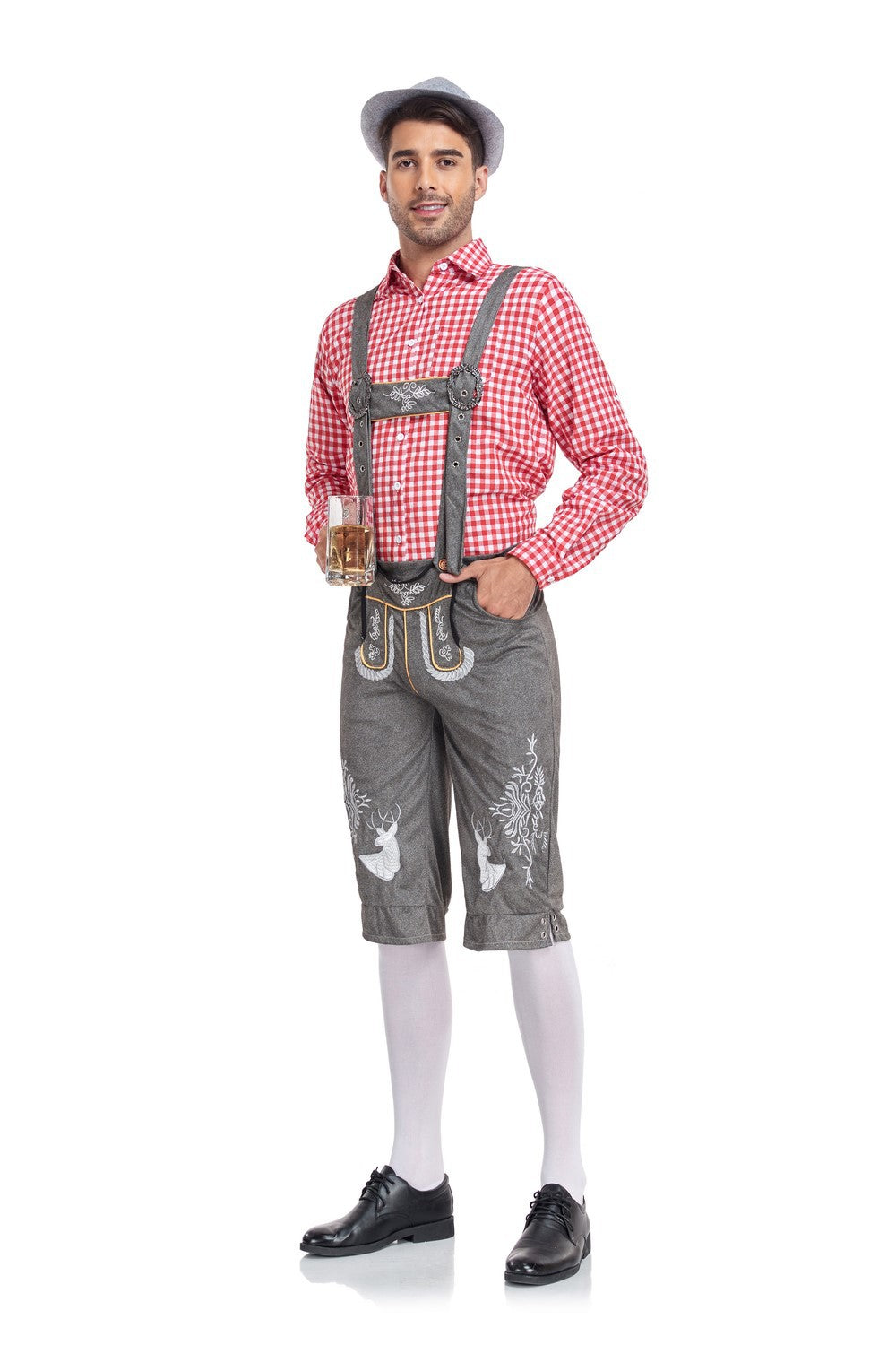 Men's Classic Leather Plaid Lederhose Festival Outfit