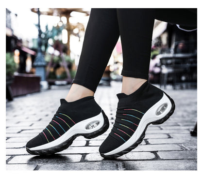 Woman's Striped Pattern Knit Sports Shoes