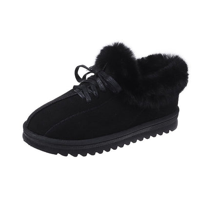 Warm Lace Up Flats Plush Faux Fur Lined Snow Ankle Boots