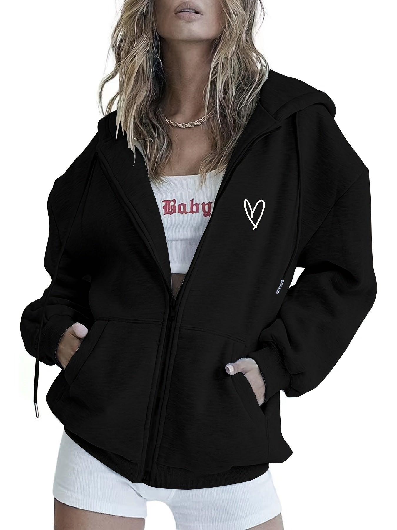 Warm Women's Fleece Heart Hooded Sweatshirt