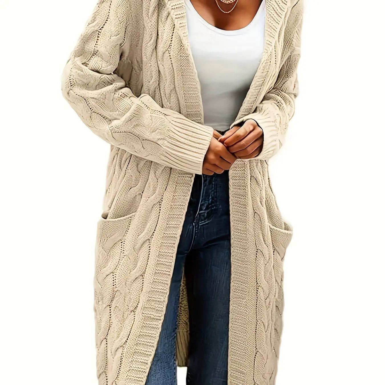 Cozy Open Front Winter Cardigan with Pockets