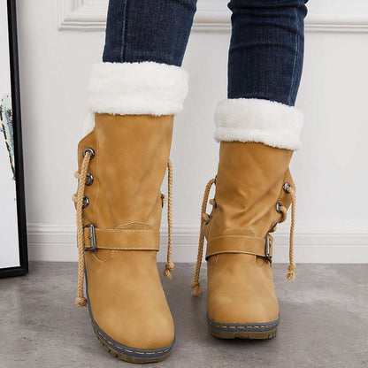 Mid Calf Winter Pull on Booties Mid Knee High Snow Boots
