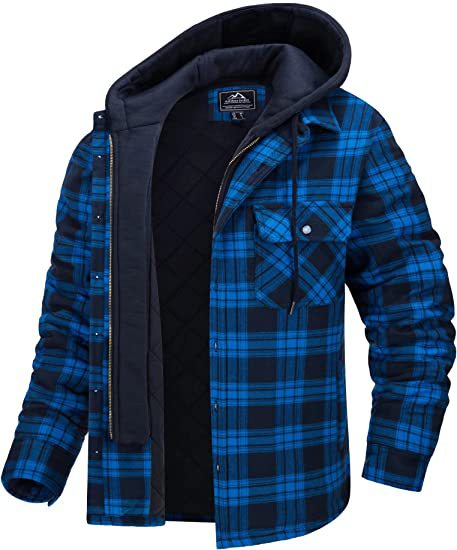 Men's Casual Padded Plaid Hooded Jacket
