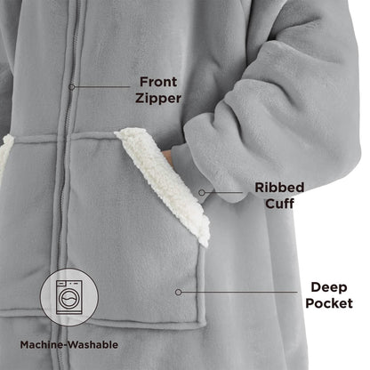 Plush Fleece Wearable Blanket Hoodie - Warm Zip Up