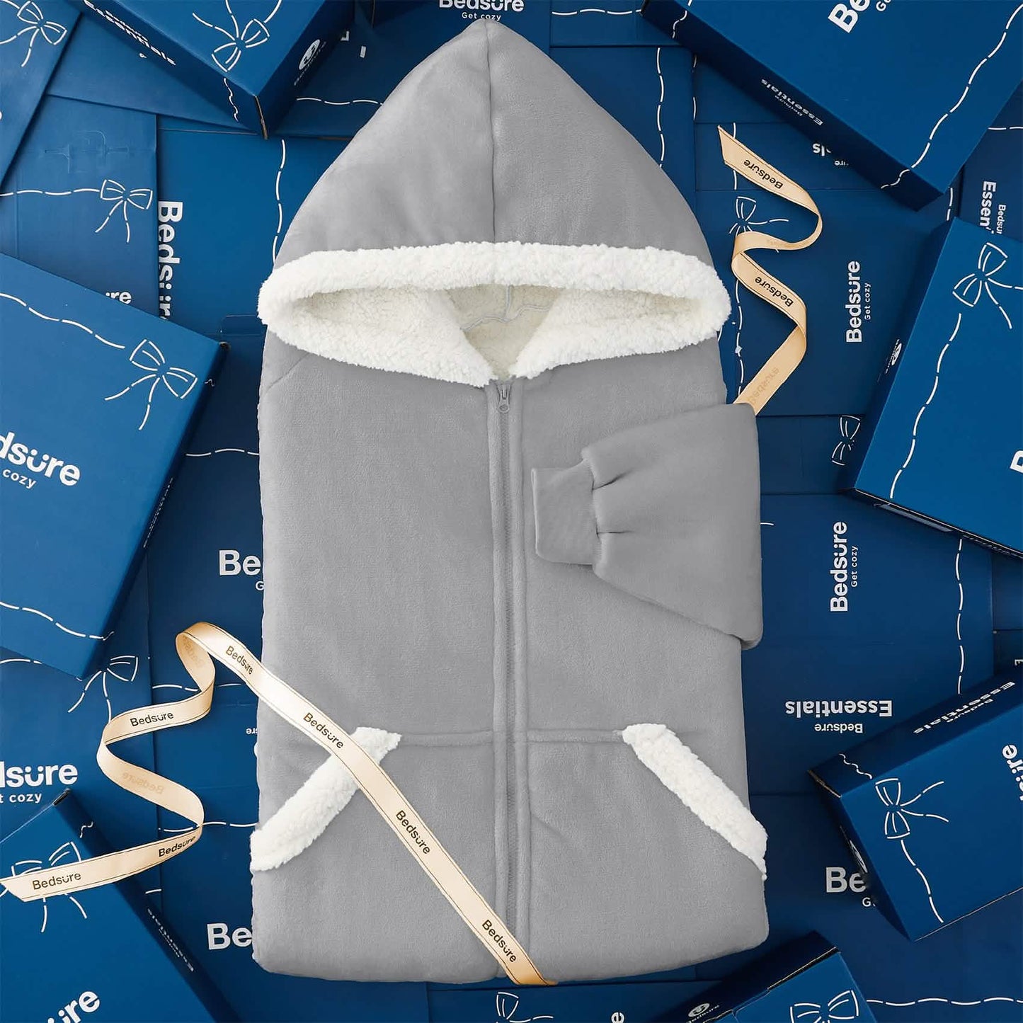 Plush Fleece Wearable Blanket Hoodie - Warm Zip Up