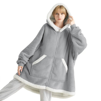 Plush Fleece Wearable Blanket Hoodie - Warm Zip Up