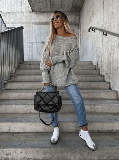 Relaxed Fit Women's Off Shoulder Sweater