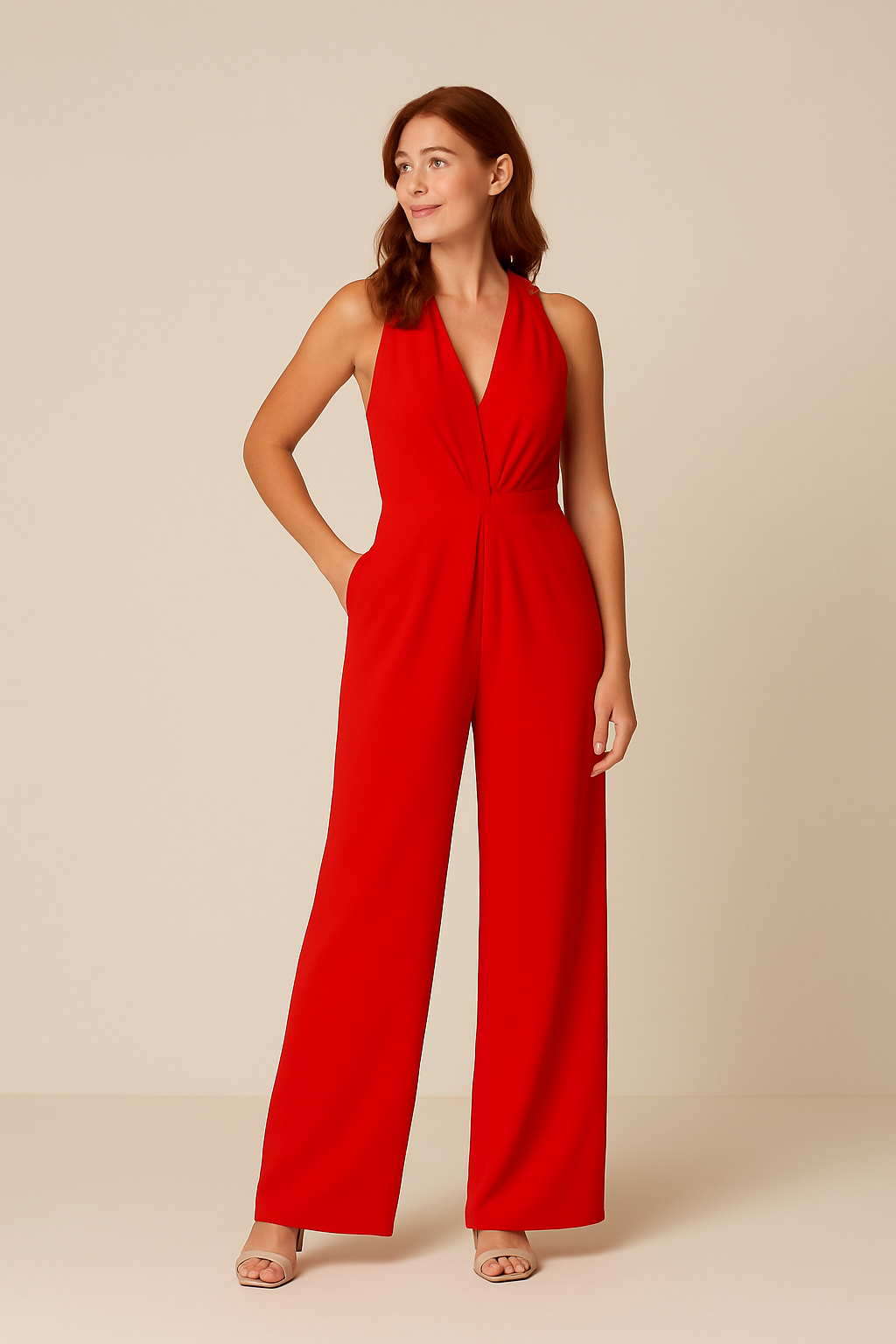 Women's Sleeveless Jumpsuit Deep V-Neck Wide Leg Elegant Fit