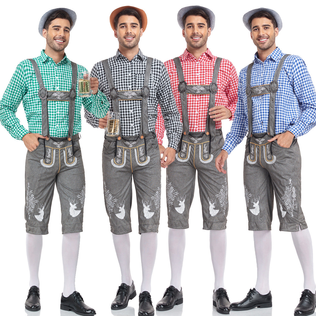 Men's Classic Leather Plaid Lederhose Festival Outfit