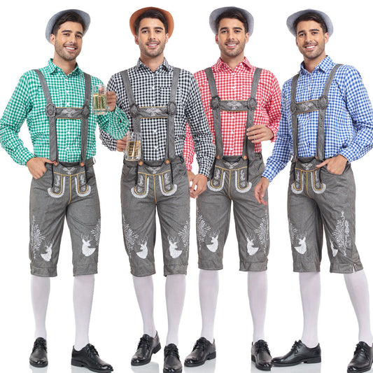 Men's Classic Leather Plaid Lederhose Festival Outfit