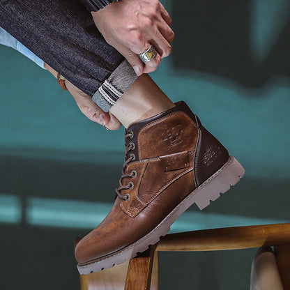 Men's Lace up Zippered Leather Boots