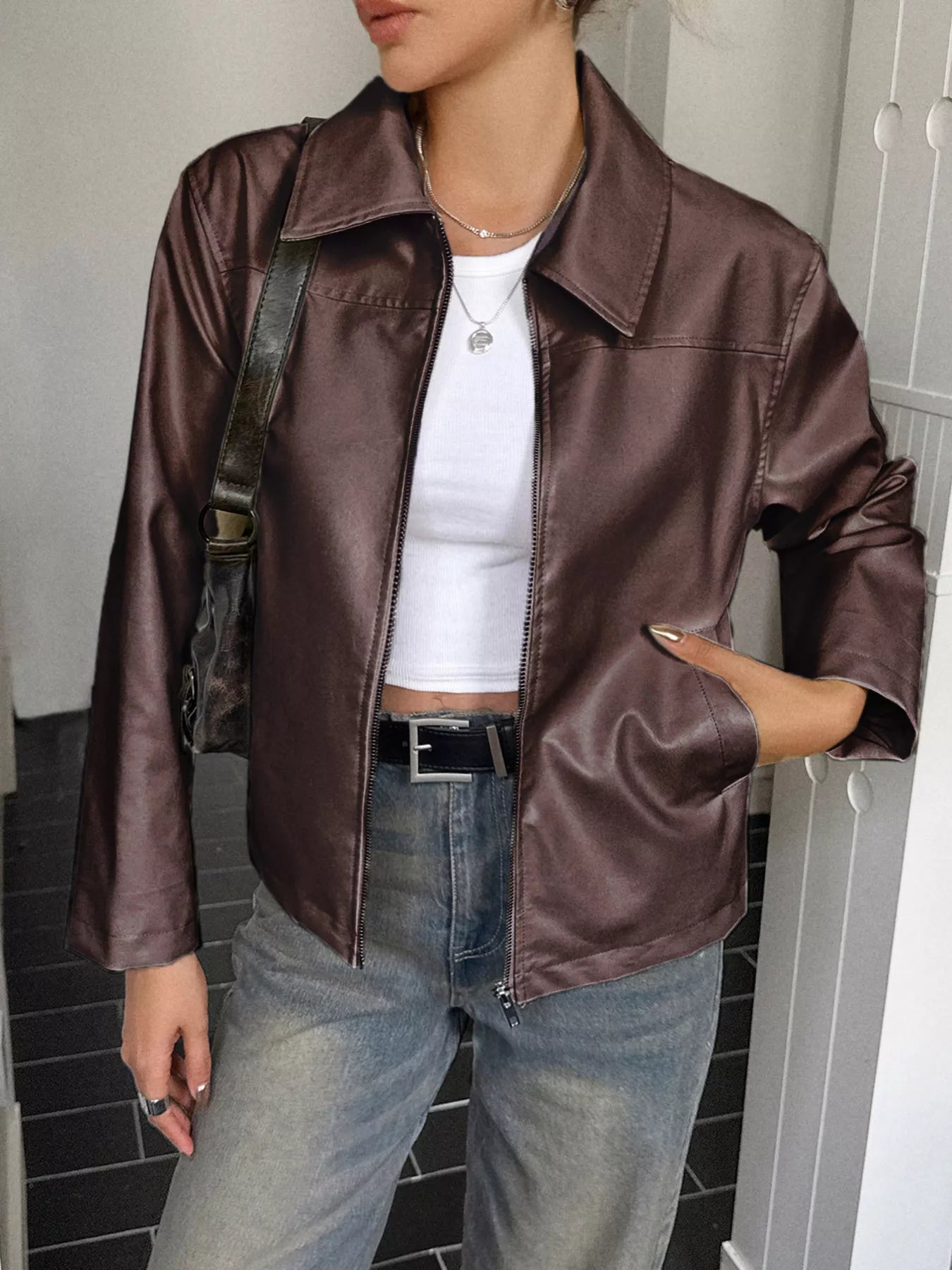 Premium Genuine Leather Zipper Coat