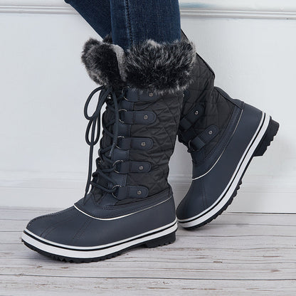Warm Snow Boots Faux Fur Lined Lace up Mid Calf Winter Duck Boots