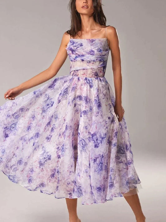 Women's Elegant Flower Maxi Dress with Fitted Waist - OutfitLondon
