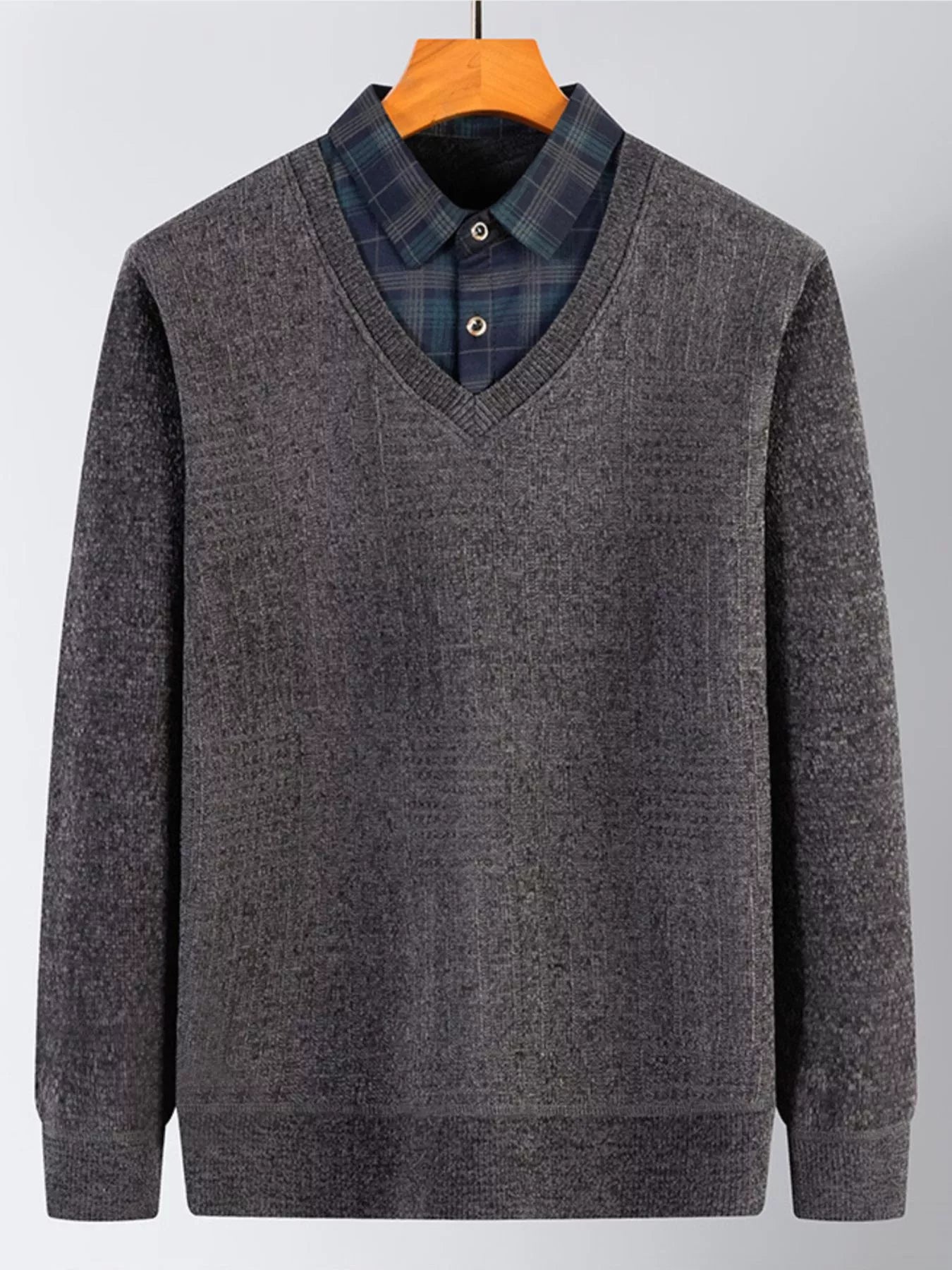 Large Plaid Crew Neck Pullover Sweater - OutfitLondon