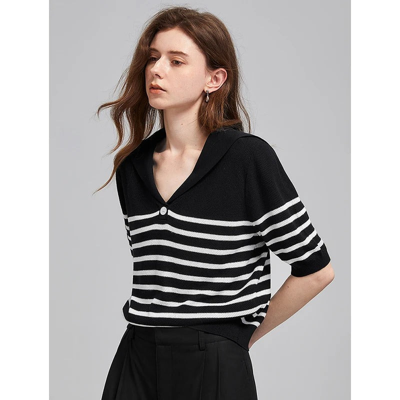 Timeless Horizontal Knit Pullover Sweater - OutfitLondon