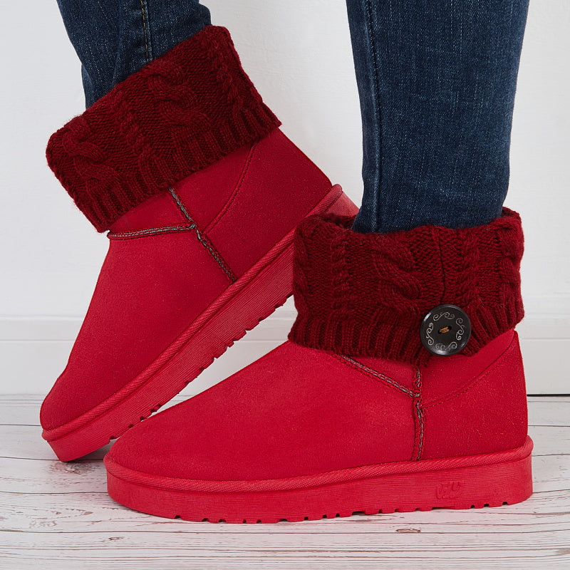 Faux Fur Lined Warm Snow Booties Winter Slip on Ankle Boots