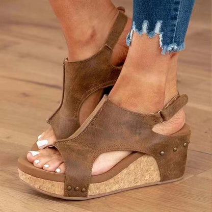 Women's Cork Platform Wedges Slingback Ankle Buckle Strap Sandals