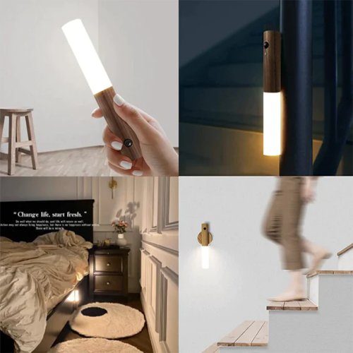 Rotatable Wooden LED Wall Lamp - Magnetic Detachable & Stepless Dimming Rechargeable Wall Light