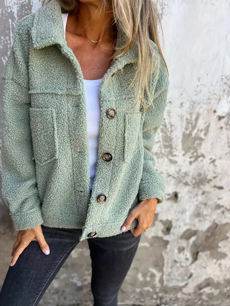 Green Long Teddy Jacket for Everyday Wear