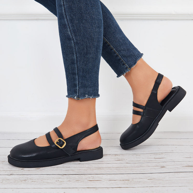 Closed Toe Mary Jane Slingback Flats Low Block Heel Loafer Shoes