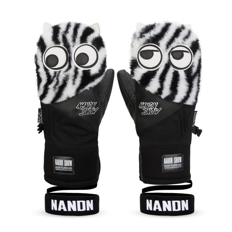 Men's Snow Mascot Furry Snowboard Gloves Winter Mittens
