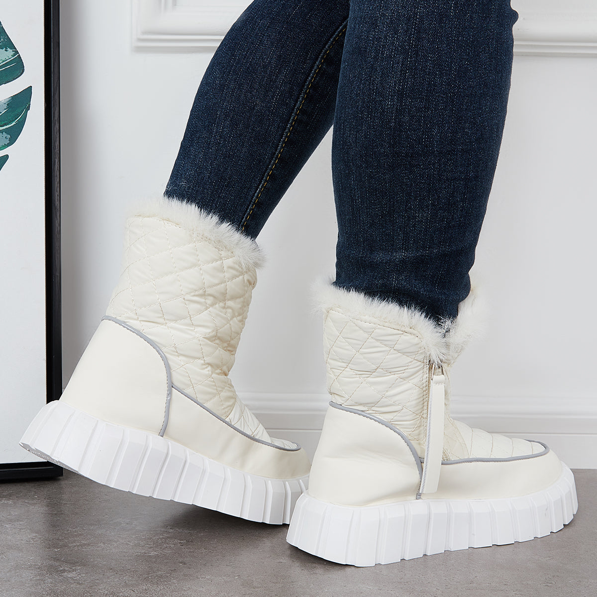 Platform Warm Faux Fur Lined Boots Side Zipper Snow Booties