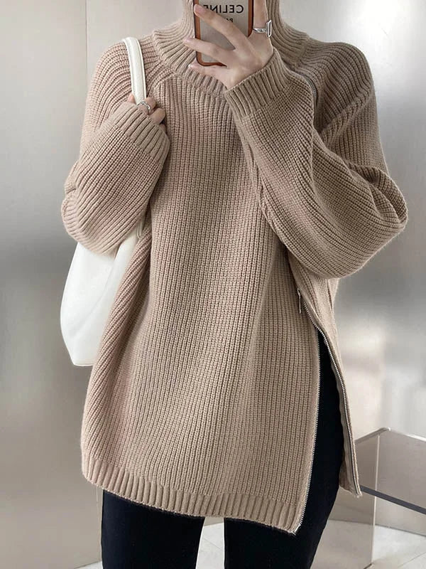 Soft Oversized Women's Turtleneck Zip Sweater