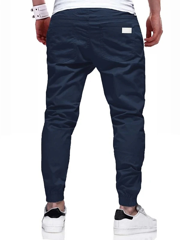 Men's Cargo Pants Joggers Trousers Drawstring Elastic Waistband Stylish Simple Solid Color