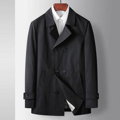 Men's Classic Wool Blend Double-Breasted Trench Coat with Lapel