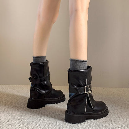 Women's Stylish Leather Buckle Detail Ankle Boots