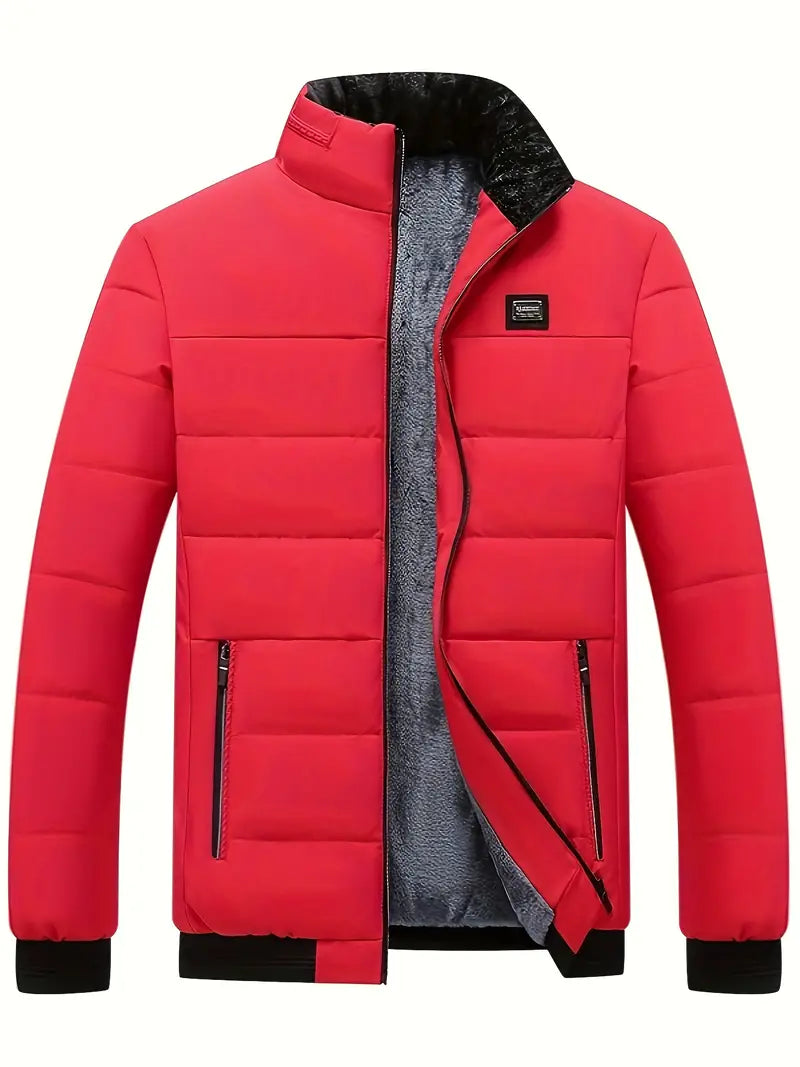 Stylish Mens Coat with Stand Collar: Warm Winter Parka with Fleece Lining