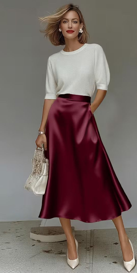 Women's Chic Midi Cotton Blend Skirt